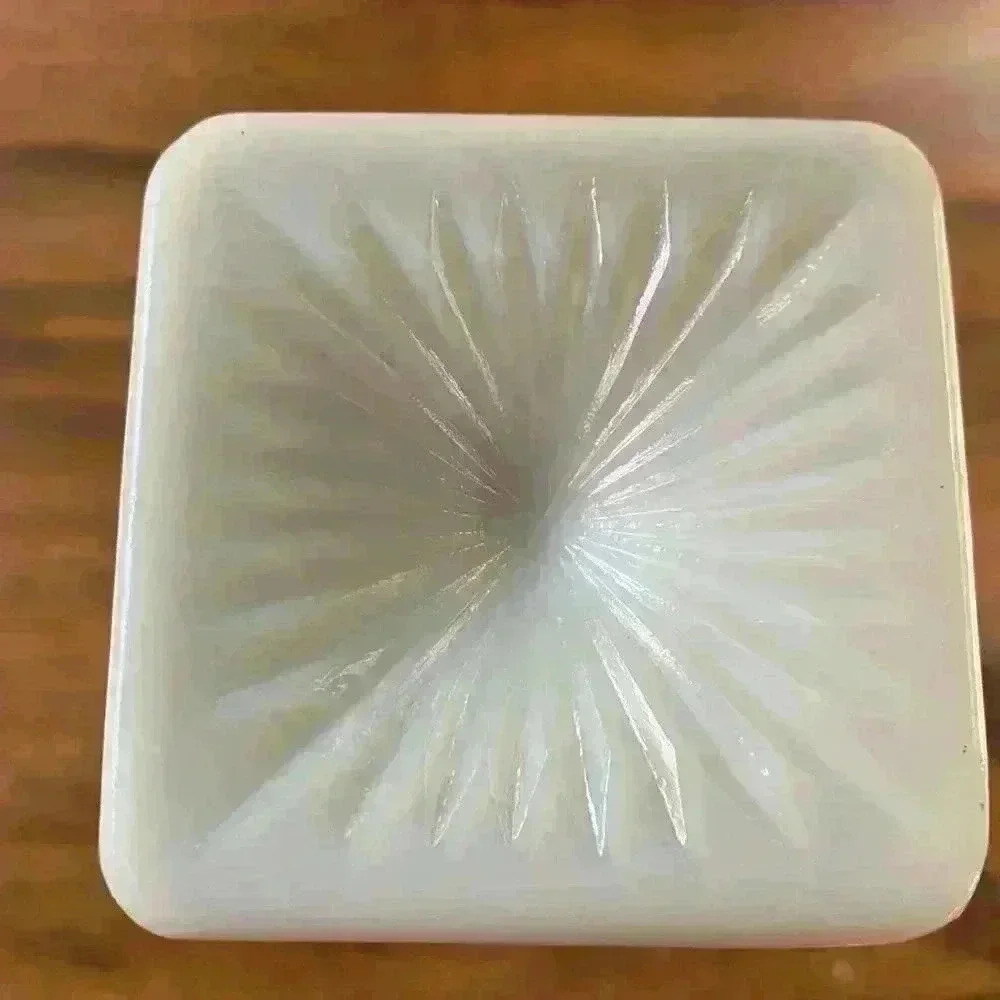 Vintage McKee Opal Milk Glass Pedestal Vase Pattern is Crosshatch & Dot Design - Picture 6 of 8